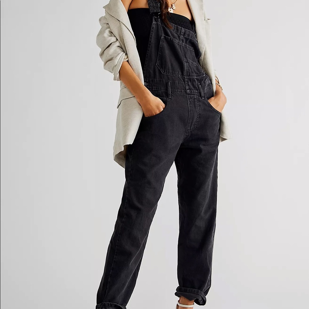 Free People We The Free Ziggy Overalls Mineral Black Sz L Large